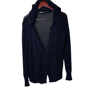 Alexander Wang Black Open-Knit Hooded Cardigan sz S